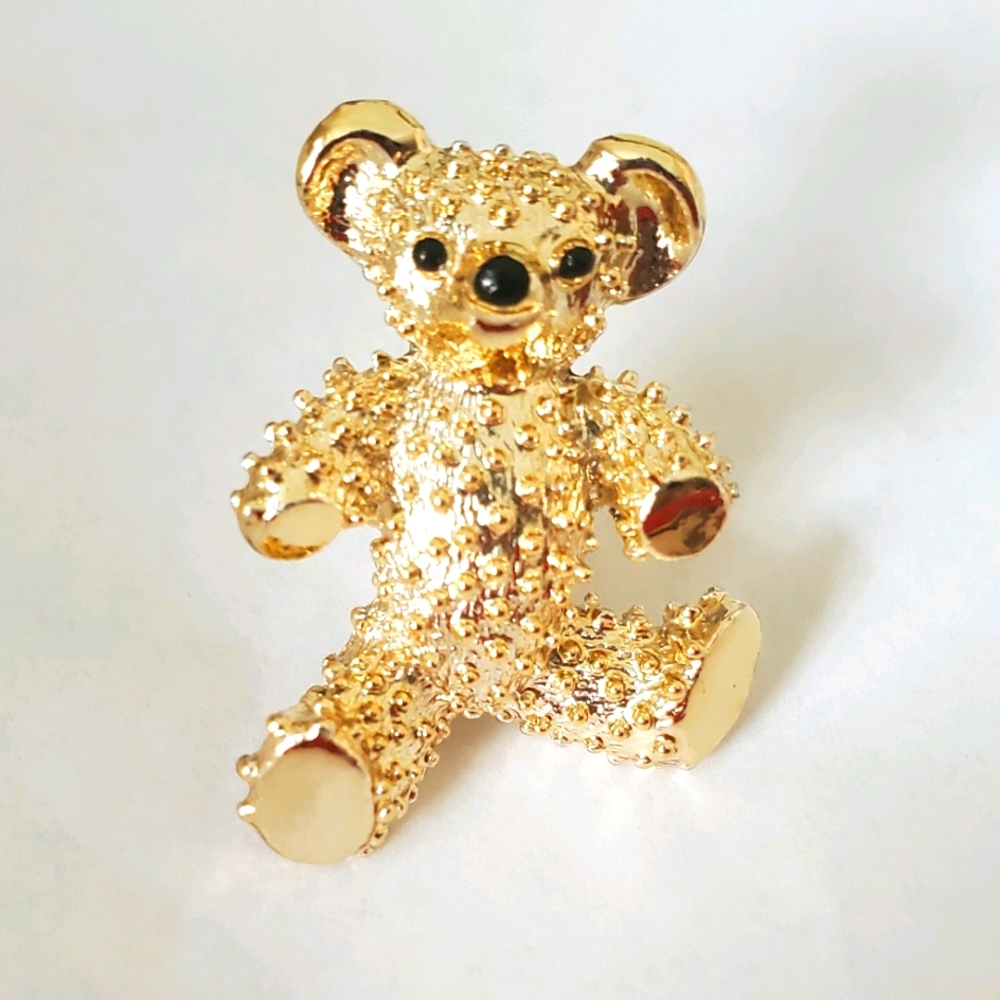 Vintage teddy bear gold tone brooch/pin